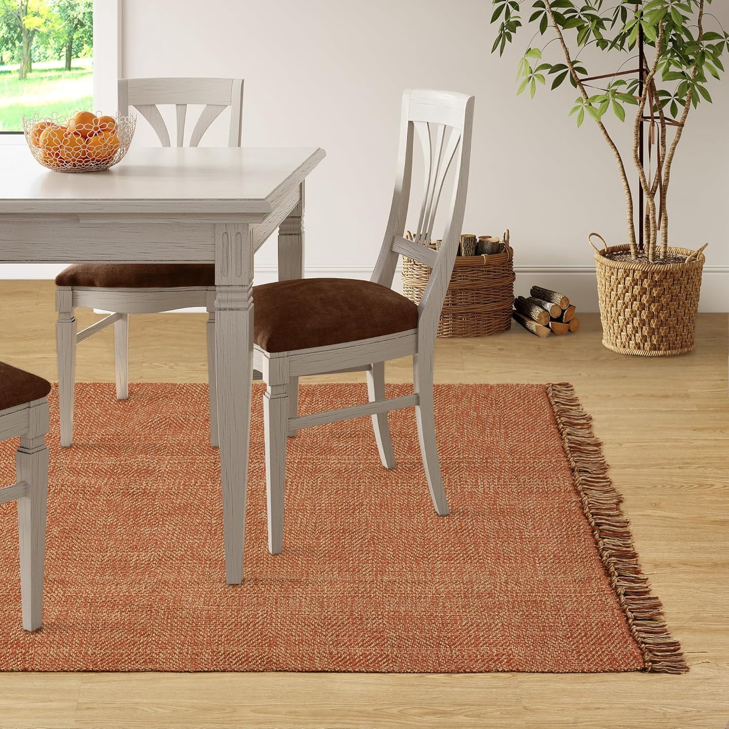 Wonnitar 4x6 Farmhouse Area Rugs, Machine Washable Terra Rugs with Tassel for Bedroom, Indoor Outdoor cotton Rugs for Livig Room Dining Room