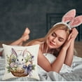 thumbnail image 4 of Basket with Easter Bunny Eggs Decorative Throw Pillow Cover, Watercolor Pattern Square Pillowcase Blended Double-Sided for Sofa Bedroom Living Room, 17.7x17.7 Inch, 4 of 7