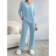 thumbnail image 2 of Deago Women's Pajama Sets Long Sleeve 2 Piece Lounge Sets Ribbed Knit Sweater Sleepwear (Blue, XL), 2 of 8