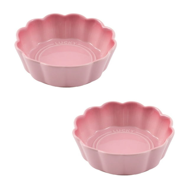 Qeeadeea Small Round Baking Dish Set Of 2, Round Ceramic Pie Plate, Colorful Ceramic Casserole Dish-Pink-15x15x5cm, 400ml