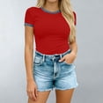 thumbnail image 4 of ZHYou Women's Short Sleeve Shirts Crew Neck Color Block T Shirts Summer Slim Fit Basic Tee Tops Red S, 4 of 5