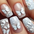thumbnail image 6 of 24pcs Flower Full Cover Nail with Pearl Design Mid-length Ballet False Nails Press on Square Fake Nail Tip Wearable Manicure Set, 6 of 10