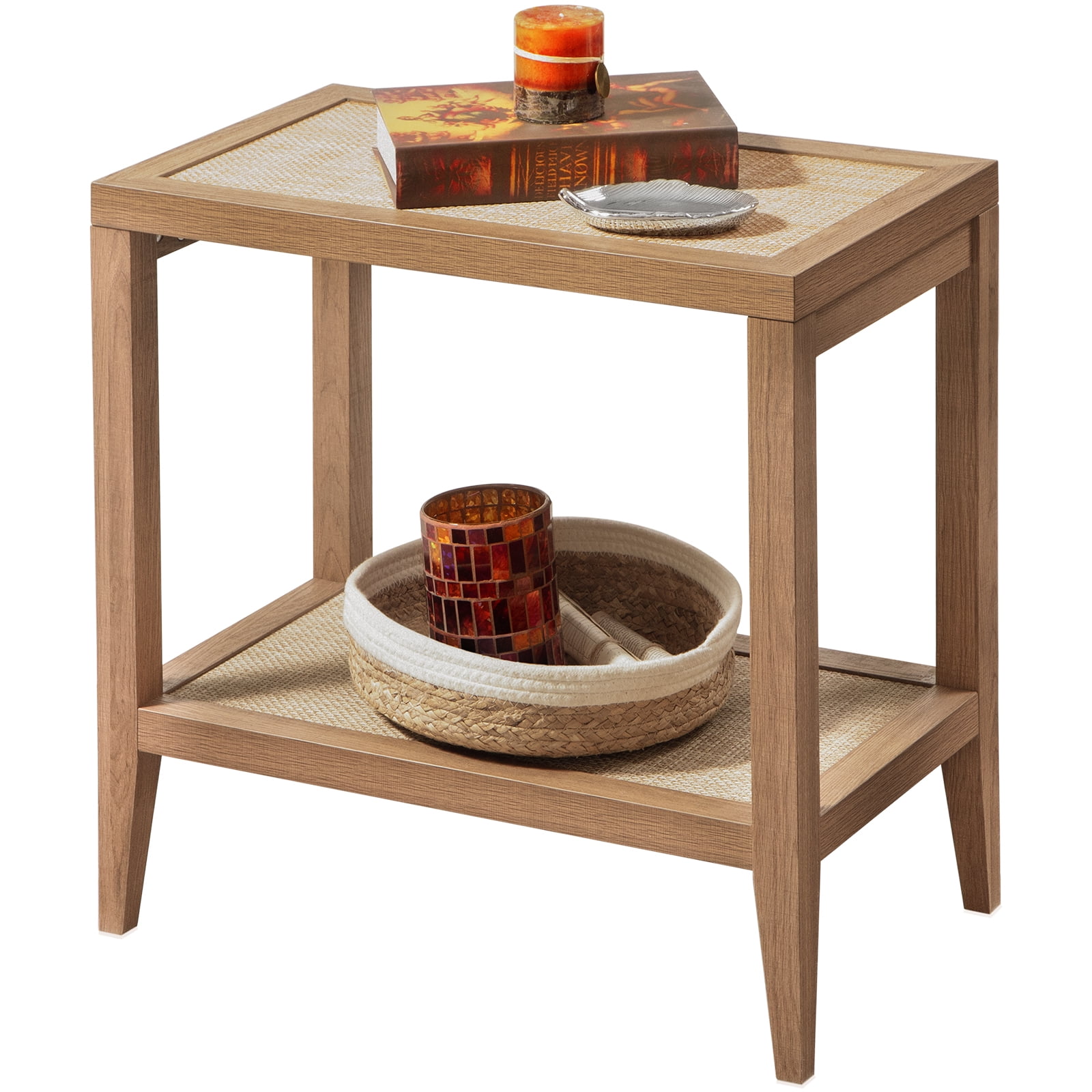 Sanspredet Boho Rattan Nightstand Bedside Table With 2 Open Storage ...