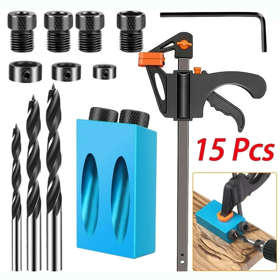 15 Pcs Pocket Hole Jig Kit 15 Degree Angle Drill Guide for Woodworking