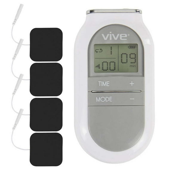 Vive TENS Unit Digital Pulse Massager – EMS & Muscle Stimulator for Pain Relief Therapy, Back, Body, Recovery & Cramps – Rechargeable with 4 Reusable Pads & Adjustable Intensities