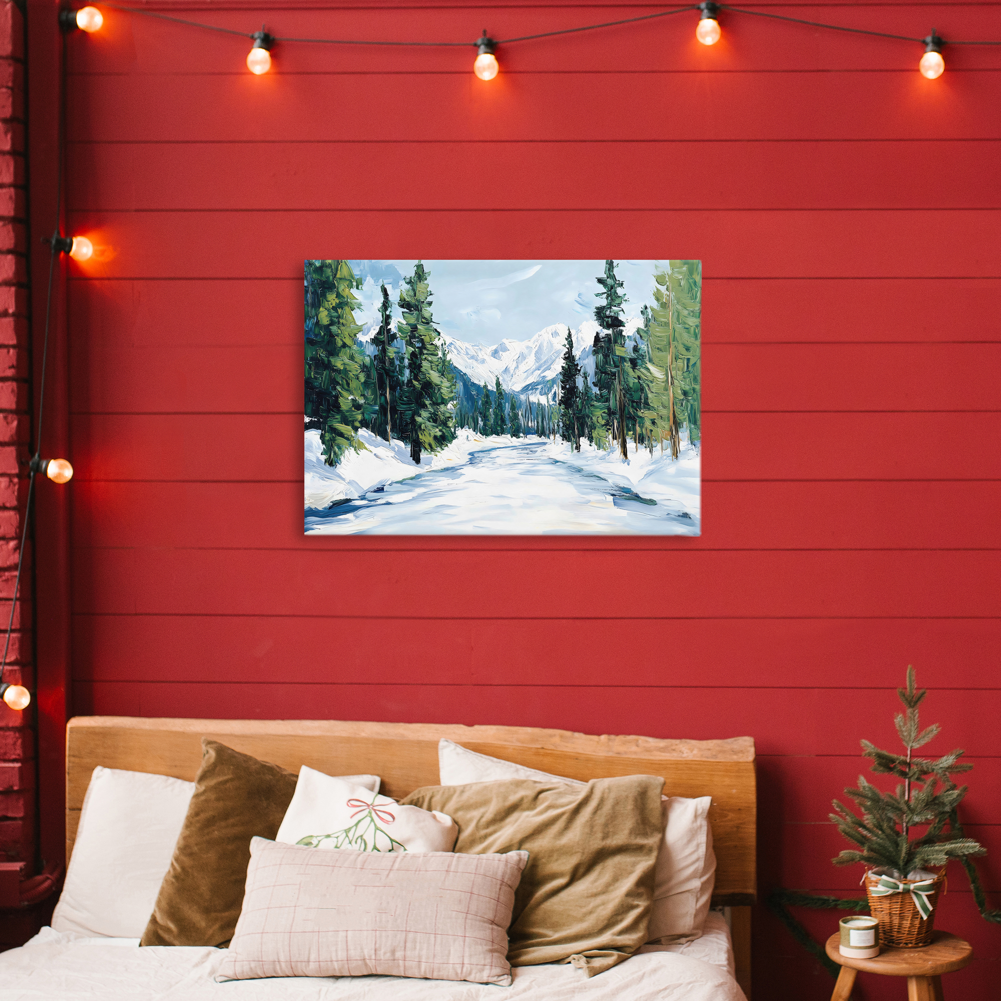 Snowy Tall Tree Pass Canvas Wall Art, design by Petal Prints Design