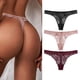 thumbnail image 5 of 3 piezas de tangas para mujer, ahuecadas, con espalda en T, cintura baja, forro de algodón, bragas cómodas y transpirables, negras, rojas y rosas, M, 5 of 12