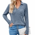 thumbnail image 2 of Clearance Womens Clothing Women's 2024 Fall Long Sleeve V Neck Shirts Trendy Casual Ribbed Knit Sweater Tee Tops, 2 of 8