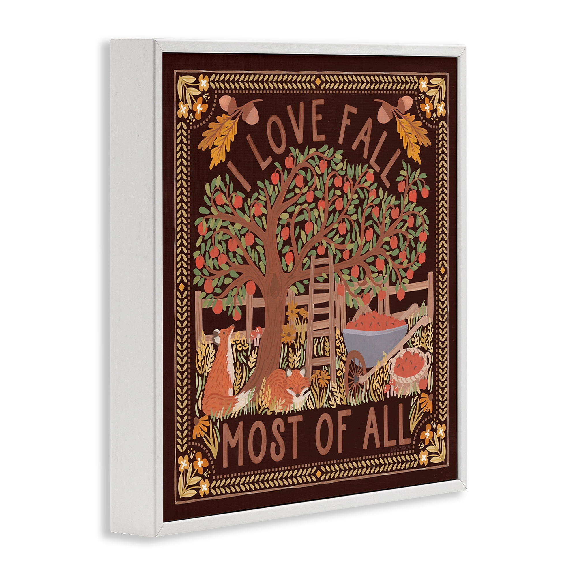 Stupell Industries Love Fall on Brown Landscape Painting White Framed Art Print Wall Art, 24 x 24