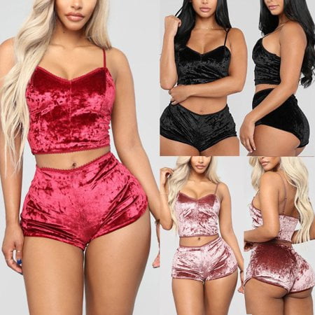 

Women s Underwear Sexy Lingerie Pajamas Velvet Crop Tops Bralette&Panty Sets