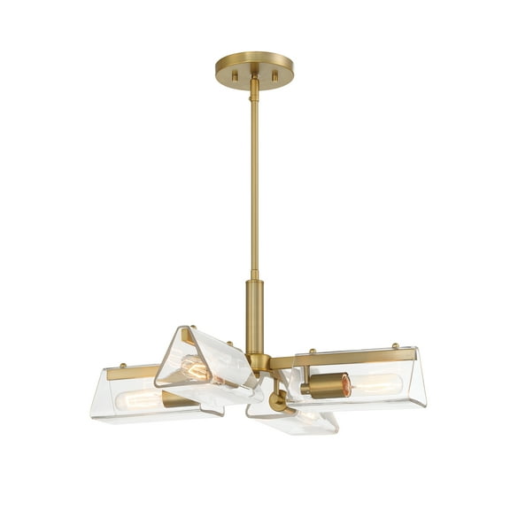 Designers Fountain Latitude 24 inch 4-Light Brushed Gold Modern Chandelier with Clear Glass Shades, D279M-4CH-BG