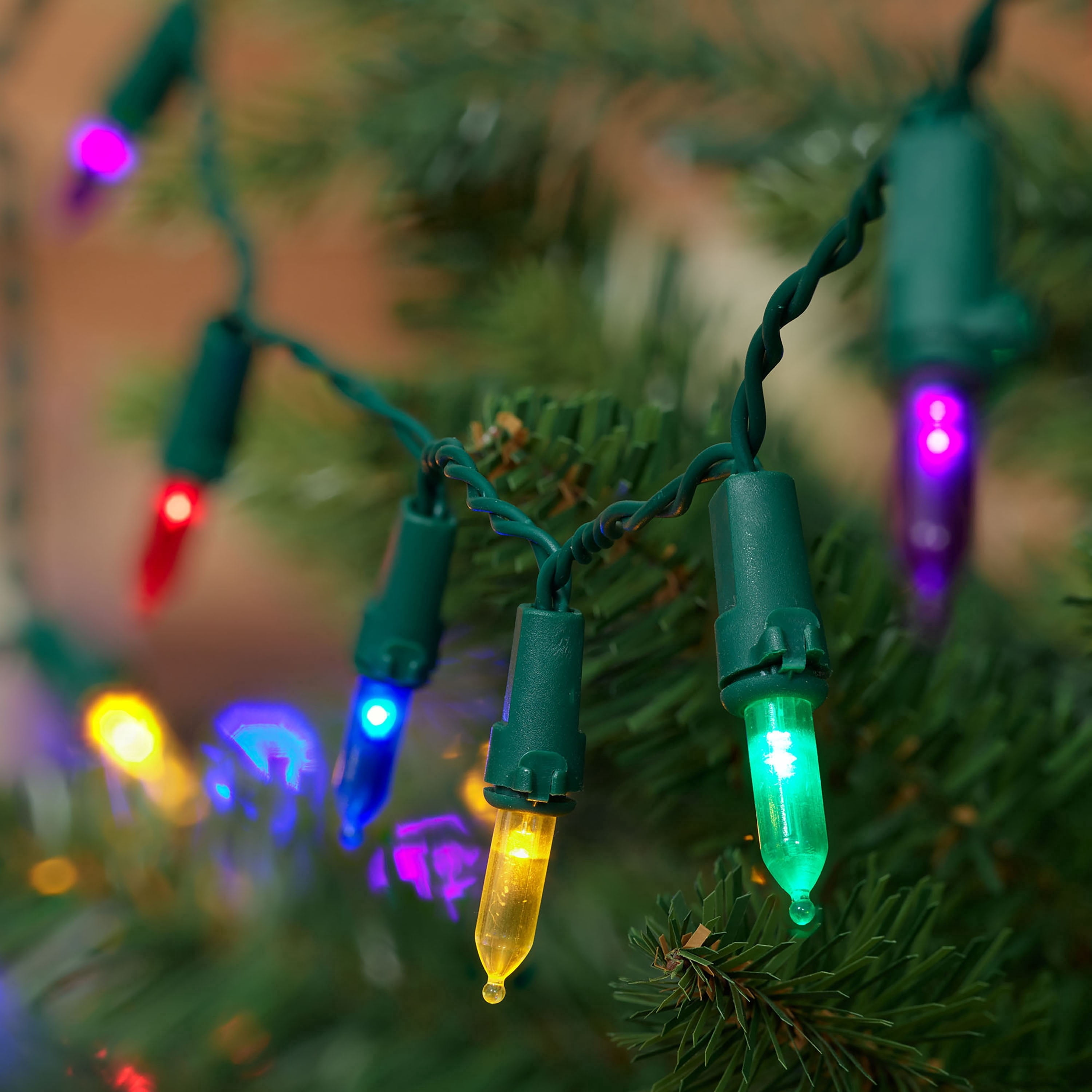 Indoor/Outdoor 50-Count LED 8-Function Mini Christmas String Lights, Multicolor, Green Wire, 12.5', by Holiday Time