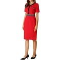 thumbnail image 4 of INSPIRE CHIC Women's Sheath Dress Short Sleeve Contrast Color Elegant Pencil Wear-to-Work Midi Dresses L Red, 4 of 6