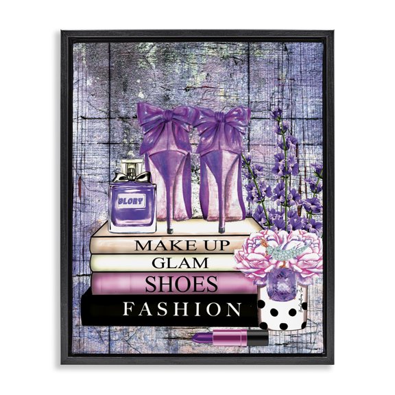 Stupell Industries Contemporary Modern Purple Fashion Books Black Floating Frame Canvas Art, 17 x 21, by Yvonne Coleman Burney