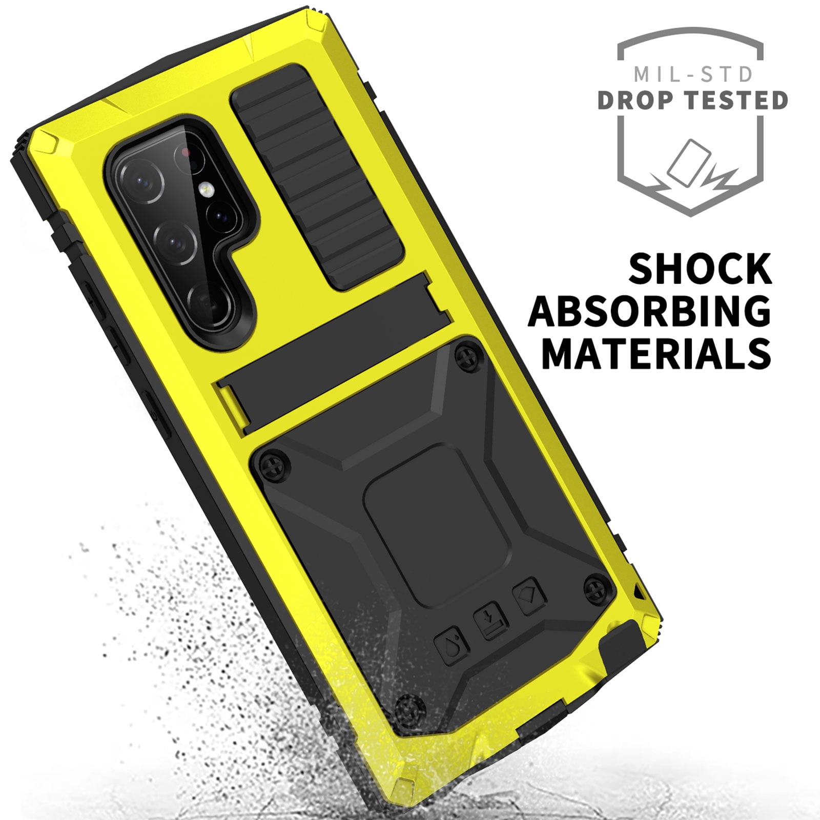 Samsung S22 Ultra Rugged Full-Body Case, Metal Bumper Built-in Screen Protector&Kickstand,Dustproof Drop-Proof,Full Body Protection Heavy Duty Military Cover For Samsung Galaxy S22 Ultra, Yellow