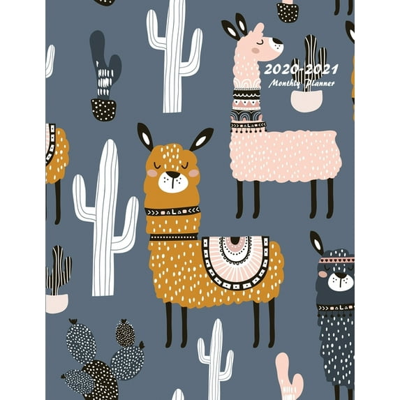 2020-2021 Monthly Planner: Large Two Year Planner (Llamas and Cactuses)