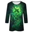 thumbnail image 5 of LEKWK Tops for Women Neon Glow Effect Graphic Tees Three Quarter Sleeve Casual Tops Artistic Green Glowing Shamrock Line Art Outfits, 5 of 5
