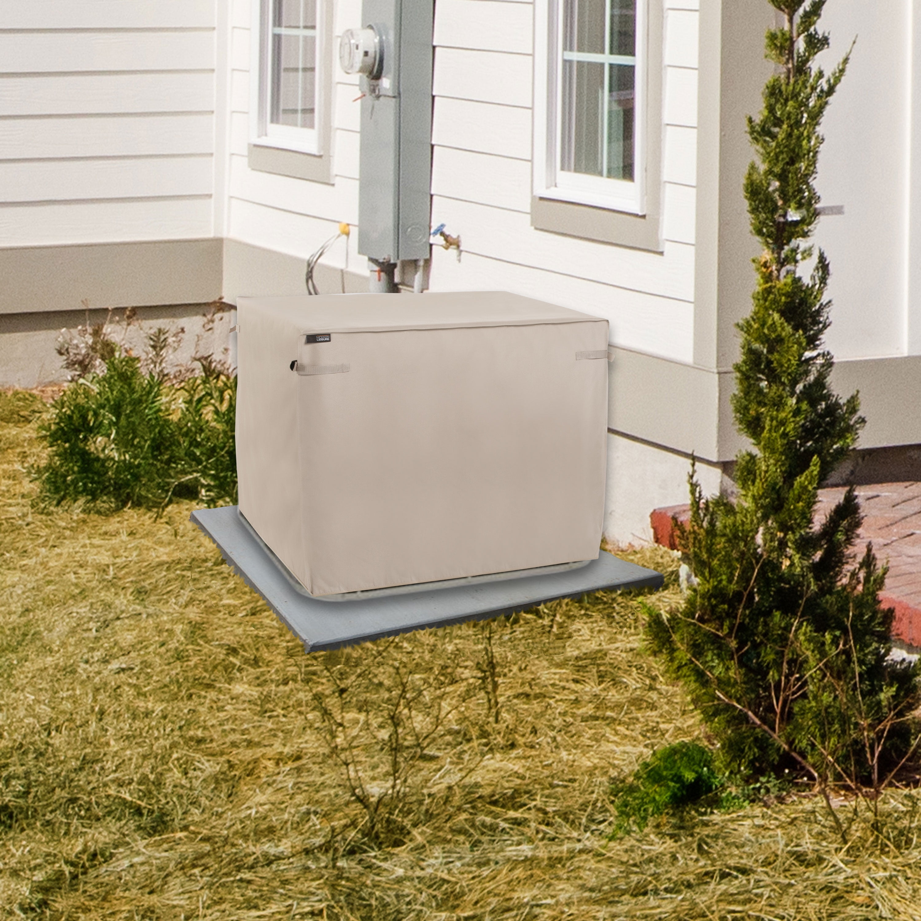 Modern Leisure Chalet Square Outdoor Patio Air Conditioner Cover, 36"L x 36"W x 30"H, Beige