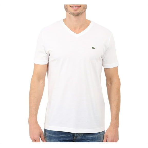 Lacoste White Short Sleeve Pima Cotton V-Neck Jersey T-Shirt - 9/4XL
