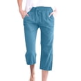thumbnail image 2 of HAJWOH Womens Capri Pants Casual Cotton Linen Summer Pants Drawstring Elastic High Waist Wide Leg Cropped Trouser, 2 of 6