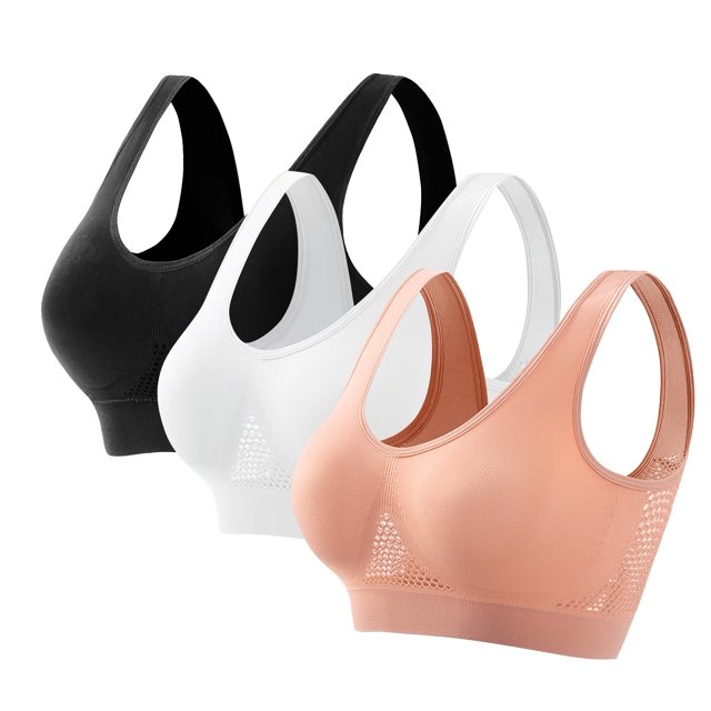 Pisexur Bras for Women 3 Piece Sets Solid Color High Support Sports Bra Comfy Light Padded Seamless Wireless Bras Plus Size Sports Bras for Women S-5XL