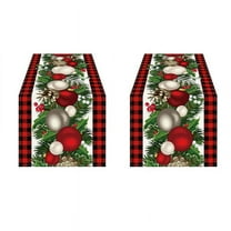 2X Linen Red and Black Check Christmas Table Runner 72 Inches Long Seasonal Winter Christmas Table Decoration