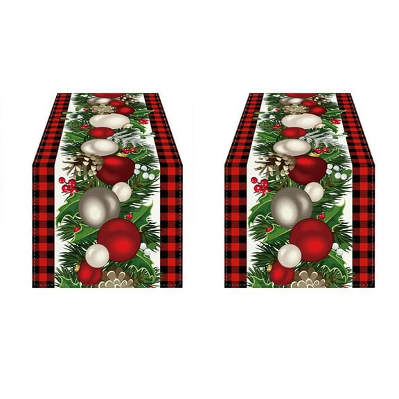 2X Linen Red and Black Check Christmas Table Runner 72 Inches Long Seasonal Winter Christmas Table Decoration
