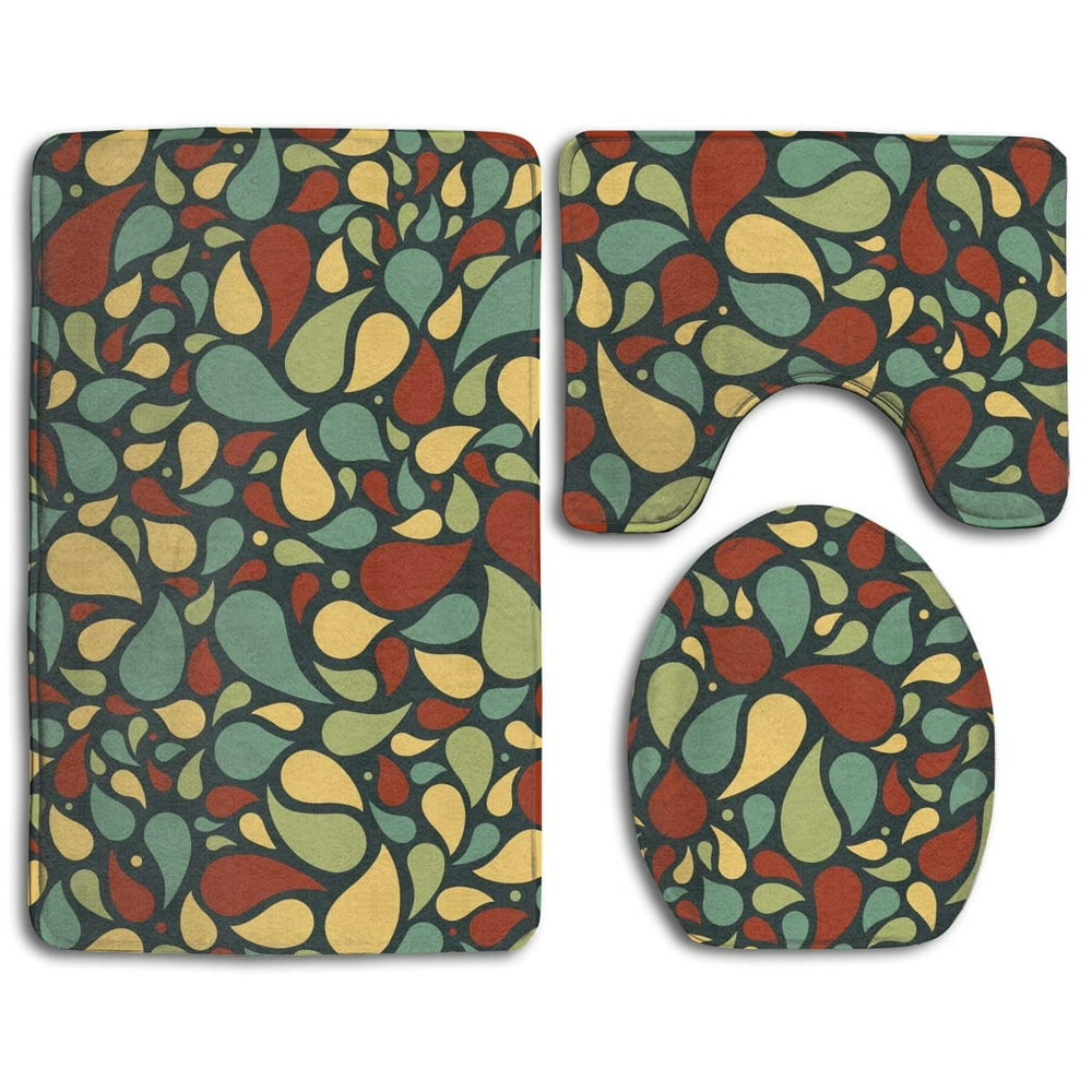 PUDMAD Unique Seamless Stone 3 Piece Bathroom Rugs Set Bath Rug Contour