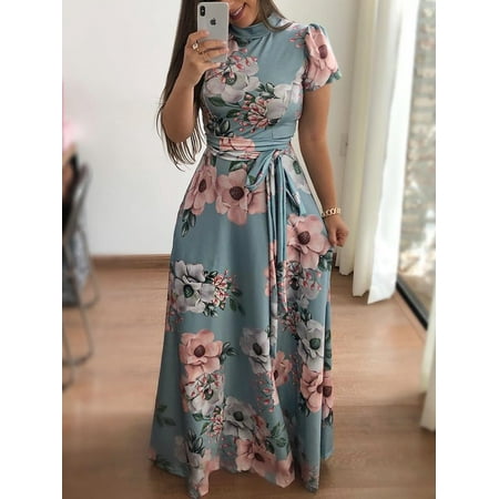 Asian size 2018 Summer Long Dress Floral Print Boho Beach Dress Tunic Maxi Dress Women Evening Party Dress Vestidos