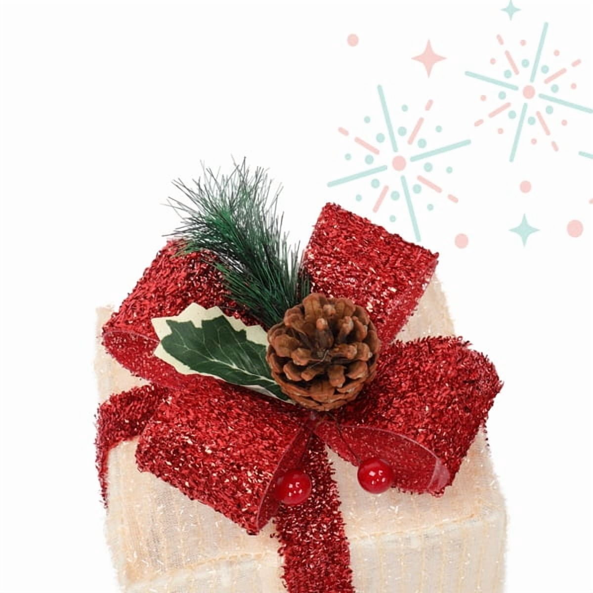 3-Piece Christmas Lighted Gift Boxes Set, 60 Warm White LEDs, ABS Plastic Frame with Onion Cloth, Indoor Outdoor Festive Decor