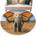 thumbnail image 2 of Funny Elephant Round Living Room Rugs 5 ft, Elephant with Butterfly Ears Grassland Washable Area Rug with Non-Slip Sturdy Edge Binding Round Carpet for Entryway Kitchen Bedroom Bathroom, 2 of 9