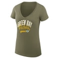 thumbnail image 2 of Women's G-III 4Her by Carl Banks Olive Green Bay Packers Filigree Logo Lightweight V-Neck Fitted T-Shirt, 2 of 3