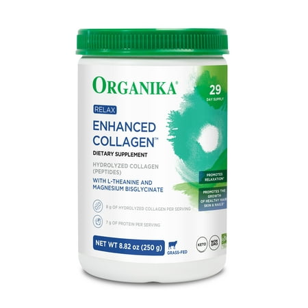 Organika Enhanced Collagen Relax Powder - Stress Relief  Mood Support & Mental Clarity - L-Theanine & Magnesium Bisglycinate - 29 Servings