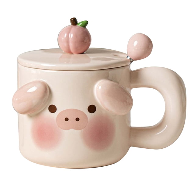 Tazas Lindas, Linda y Encantadora Forma de Animal, Taza Linda de Dibujos Animados, Taza de Café de Cerámica con Tapa Conpa de Cuchara para Oficina y Escuela