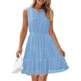 thumbnail image 2 of UoCefik Women's 2025 Sleeveless Mini Dress Eyelet V Neck A Line Casual Elegant Holiday Wedding Guest Party Dresses Light Blue M, 2 of 6