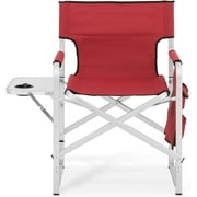SparkTrend 34.5" Tall Directors Chair, Folding Makeup Artist Chair with Side Table Cup Holder Pocket, Outdoor Portable High Chair Barber Chair Supports 250LBS, Red