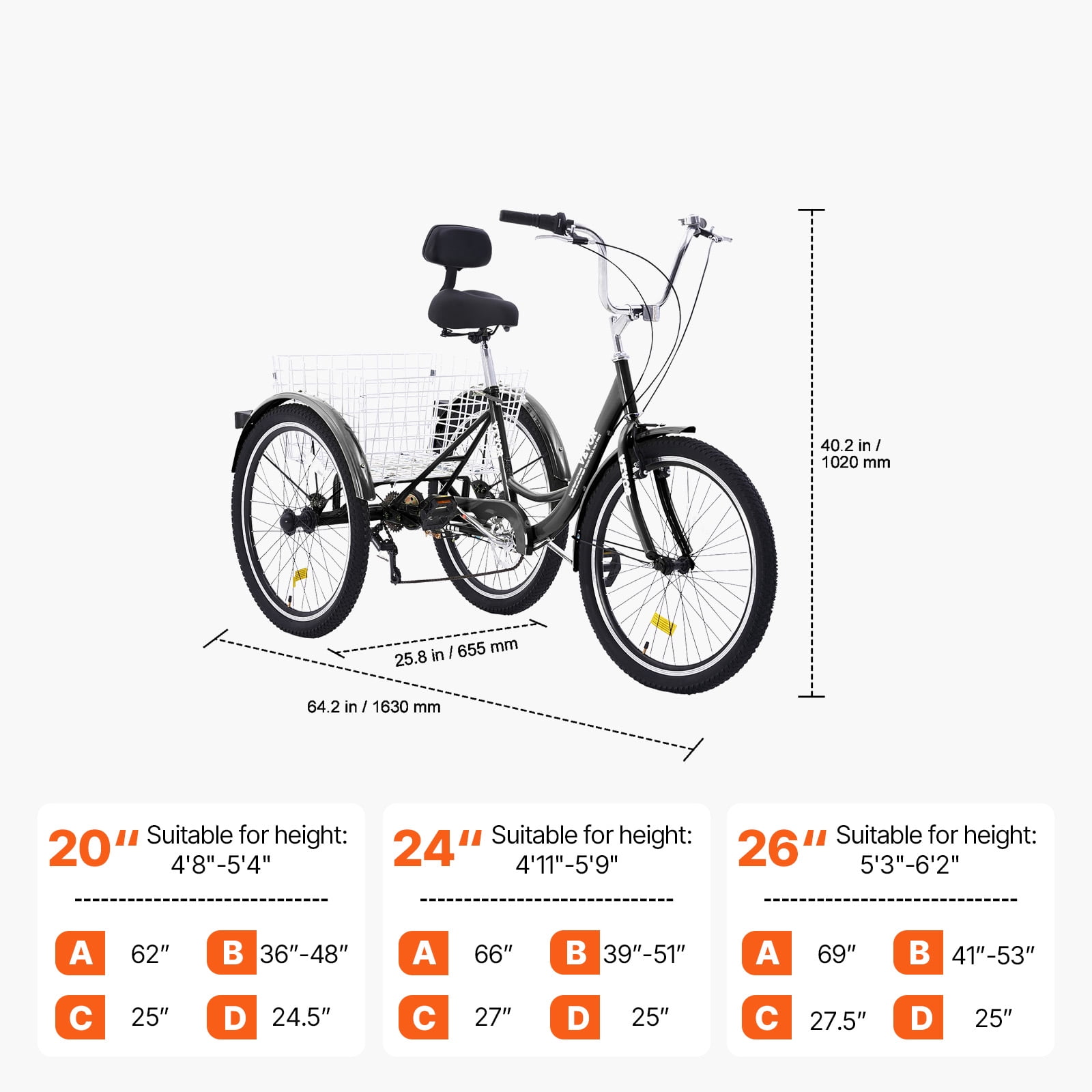 SKYSHALO Adult Tricycles 7 Speed 20/24/26 Inch, Cruiser Trike with Carbon Steel Frame, Carrying Basket & Adjust Seat, Ideal for Picnic & Shopping, Suitable for Seniors, Women, Men - 20" Black