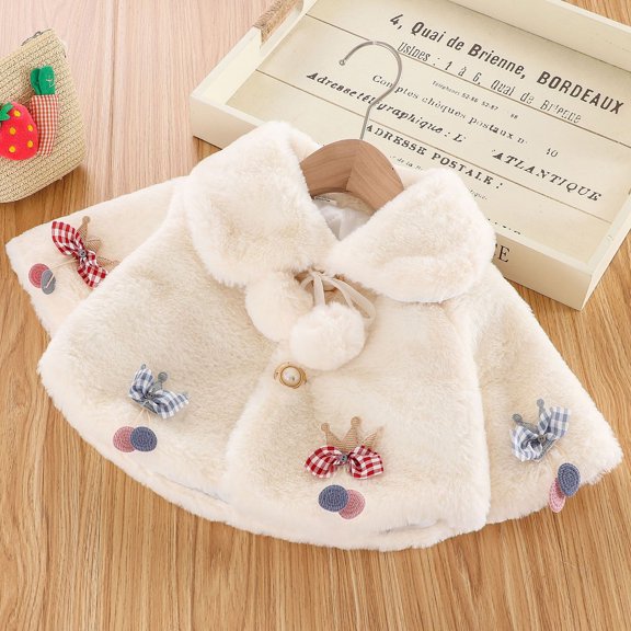 SDJMa Toddler Baby Girls Winter Cartoon Faux-Fur Cape Windproof Coat Warm Cloak