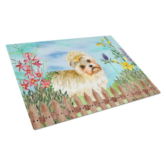 Caroline's Treasures Morkie Spring Glass Cutting Board Large
