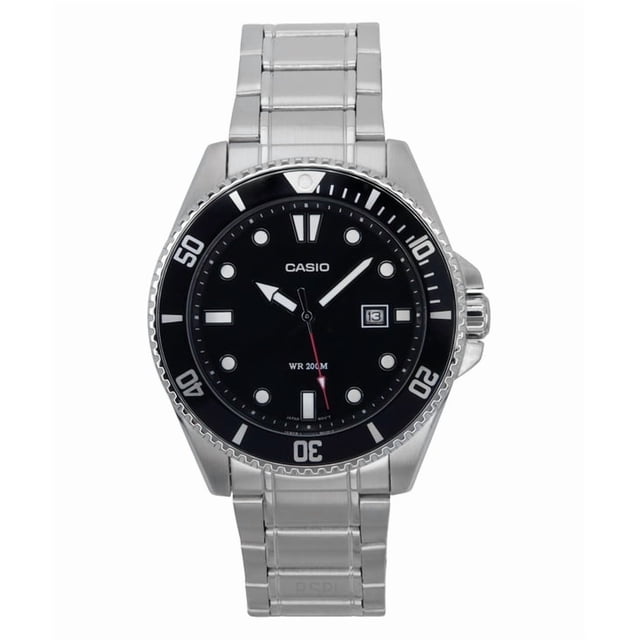 Casio Reloj Estándar Analógico de Acero Inoxidable con Esfera Negra y Movimiento de Cuarzo, Modelo MDV-107D-1A1, para Hombre, Resistente Al Agua hasta 200 M.