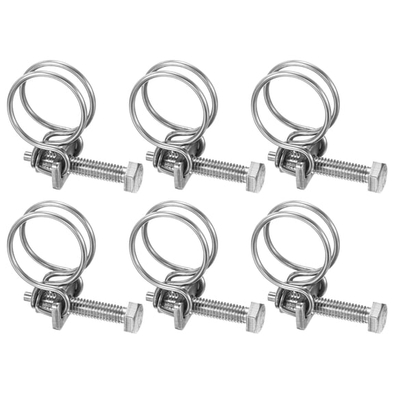 Uxcell 6-Pack Double Wire Hose Clamp, 18-22mm 304 Stainless Steel Hose Clips Adjustable for Dust Collection Hose