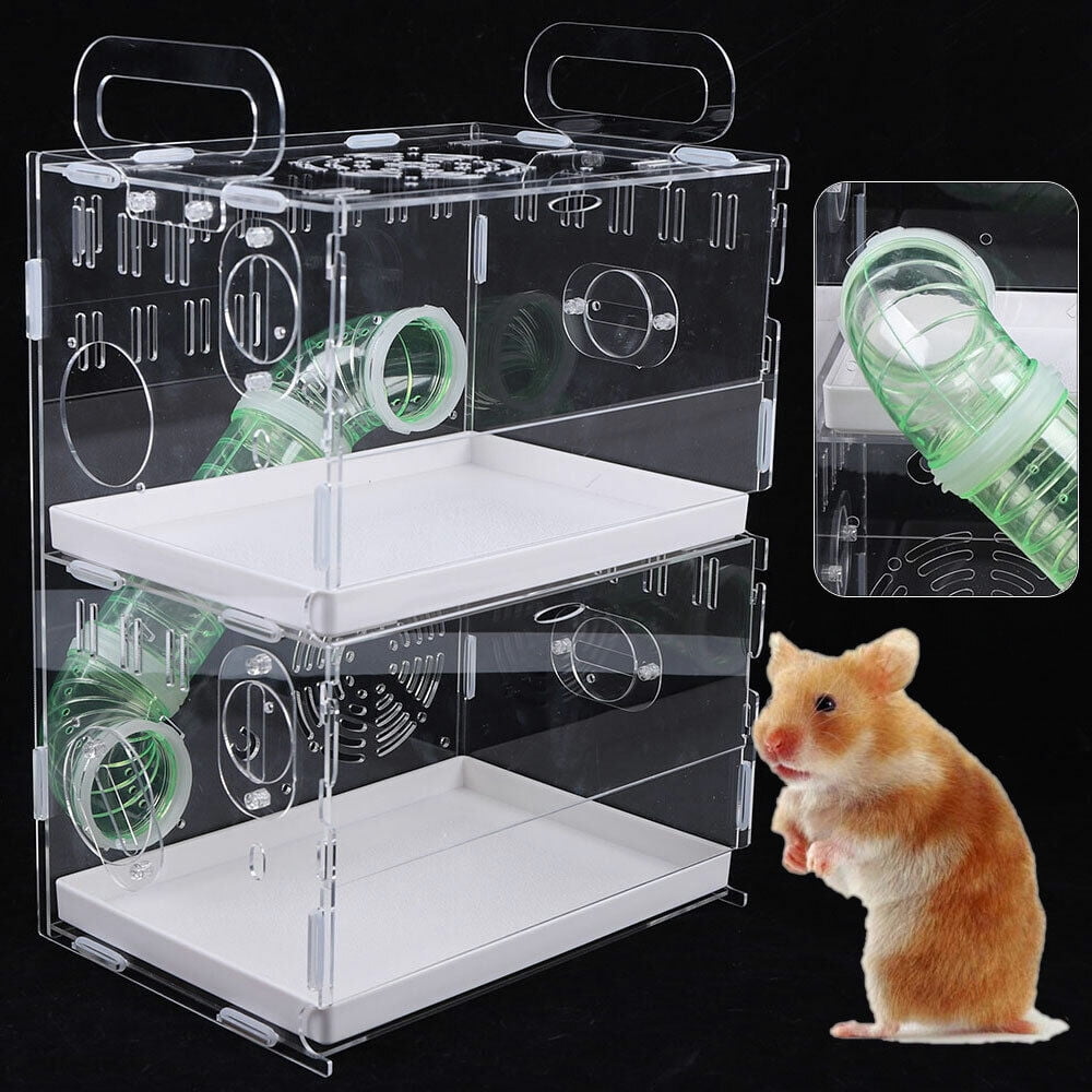 Acrylic Clear Hamster 2Tiers Mouse Deluxe Palace House Habitat Cage Rat House!
