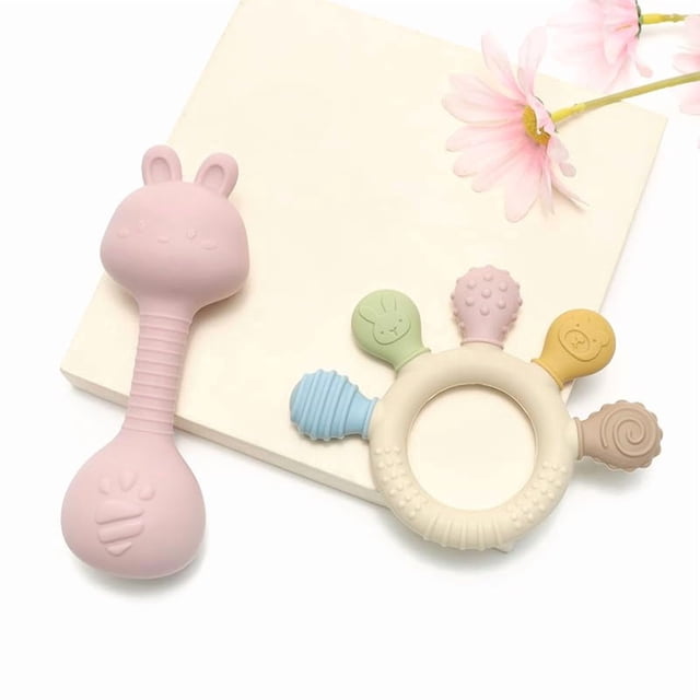 Sonajero mordedor para bebé Neoberry de silicona sin BPA con forma de gato