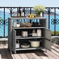 thumbnail image 3 of Topbuy Outdoor Rattan Storage Cabinet Patio Sideboard Buffet Cabinet with Acacia Wood Countertop Grey, 3 of 9