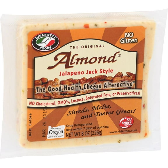Lisanatti Almond Jalapeno Jack Style Chunk Cheese, 8 Ounce -- 12 per case.