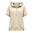 thumbnail image 5 of FASHOFT Half Zip up Hoodie Women Oversized Zipper Sweatshirt Short Sleeve Solid Pullover Spring Fall Tops Beige L, 5 of 6