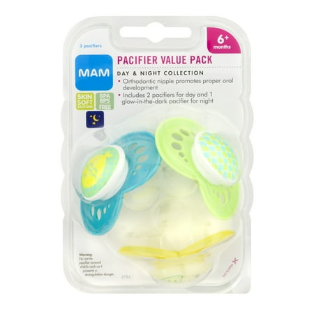 UPC: 0845296027238 | MAM Glow in the Dark Night & Day Orthodontic Pacifier  6+ Months  3-Count  Unisex
