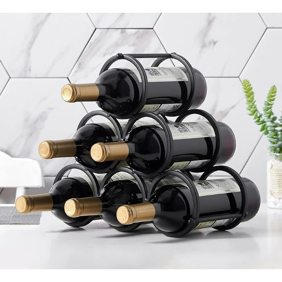 Black Modern Wire Rustic Counter Wine Rack Countertop Table,Metal Wine Rack Inserts for Cabinet Rustic 6 Bottles Wine Storage Holder