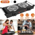 thumbnail image 3 of 2000W Electric Dual Burner TeqHome Portable Electric Stove Countertop Hot Plate with 5 Temperature Adjustments Handles for Dorms Small Apartments RV Black, 3 of 11