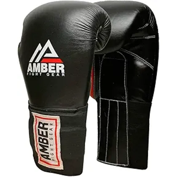 MFG Professional Hook and Loop Leather Training Boxing Gloves MMA Kickboxing Training Sparring Punching Bag Gloves Black 14oz